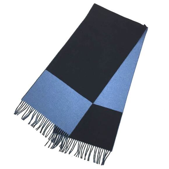 HERMES Hermes Cashmere Scarf Kazak Bicolor Stole Shawl Black x Blue